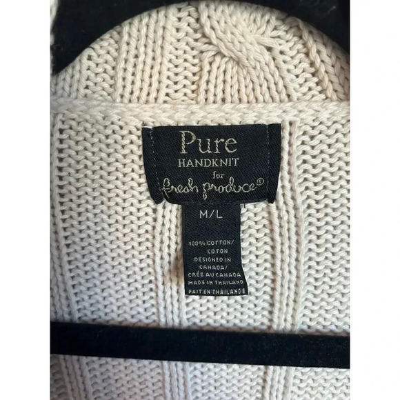 Hand Knit Chunky White and Black Button Up Sweater, Fresh Produce, Cardigan - Picture 4 of 9